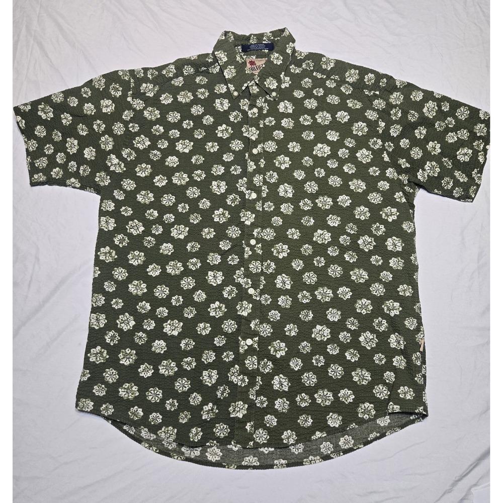 Tommy Hilfiger Hawaiian Aloha Olive And Cream Floral Mens Medium Button Up Shirt